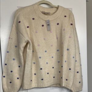 LOFT Ivory Sweater with Colorful Dots